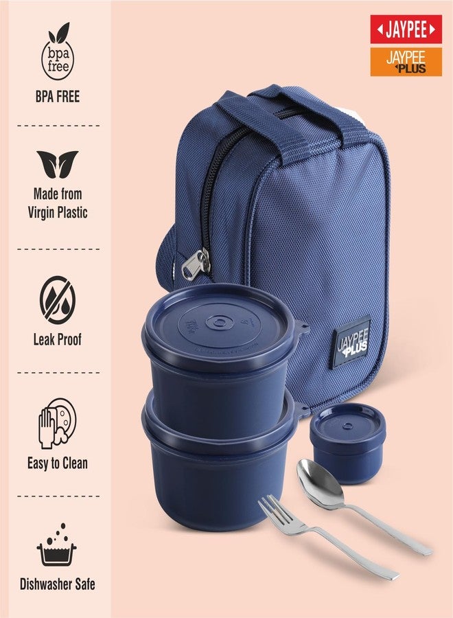 جايبي بلس علبة غداء جاي بي بلس هوم بايتس للمكتب، سعة 830 مل، محكمة الإغلاق، بثلاثة أقسام (2 × 390 مل، 1 × 50 مل)، مانعة للتسرب، وعاءان داخليان من الفولاذ المقاوم للصدأ آمنان للاستخدام في الميكروويف، مع حقيبة معزولة، وملعقة وشوكة، لون أزرق - Image 2